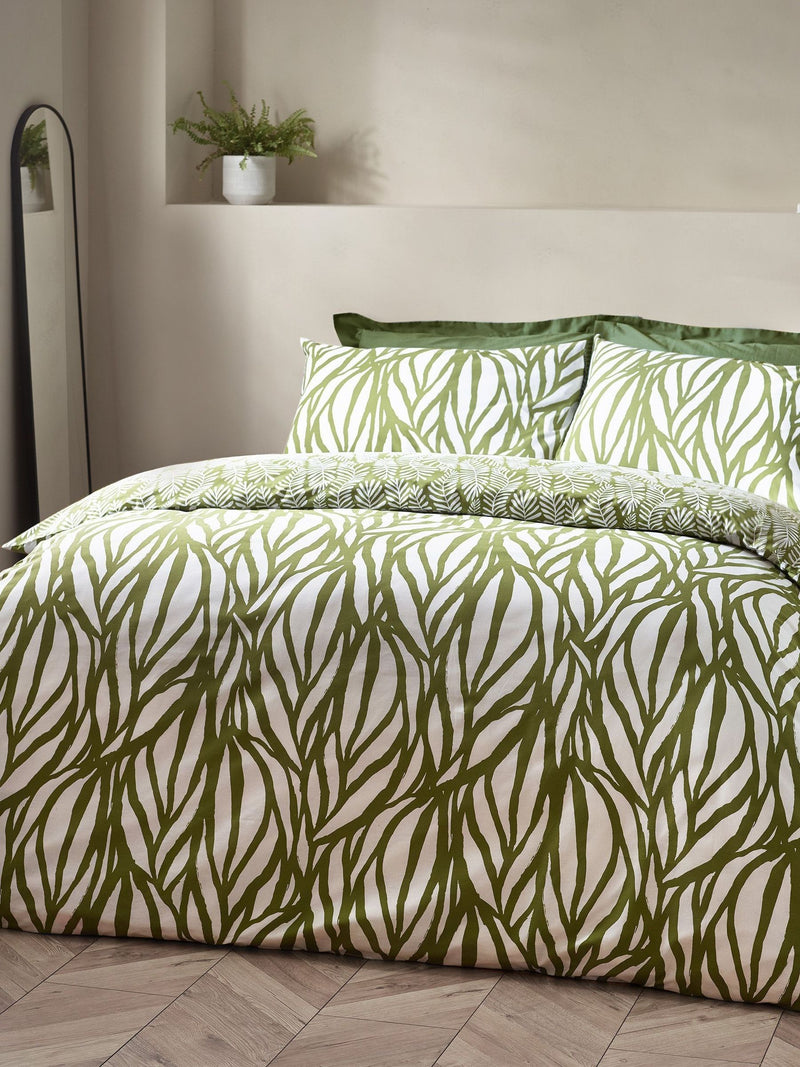 Botanics Olive Green duvet cover and pillowcase set, UK version