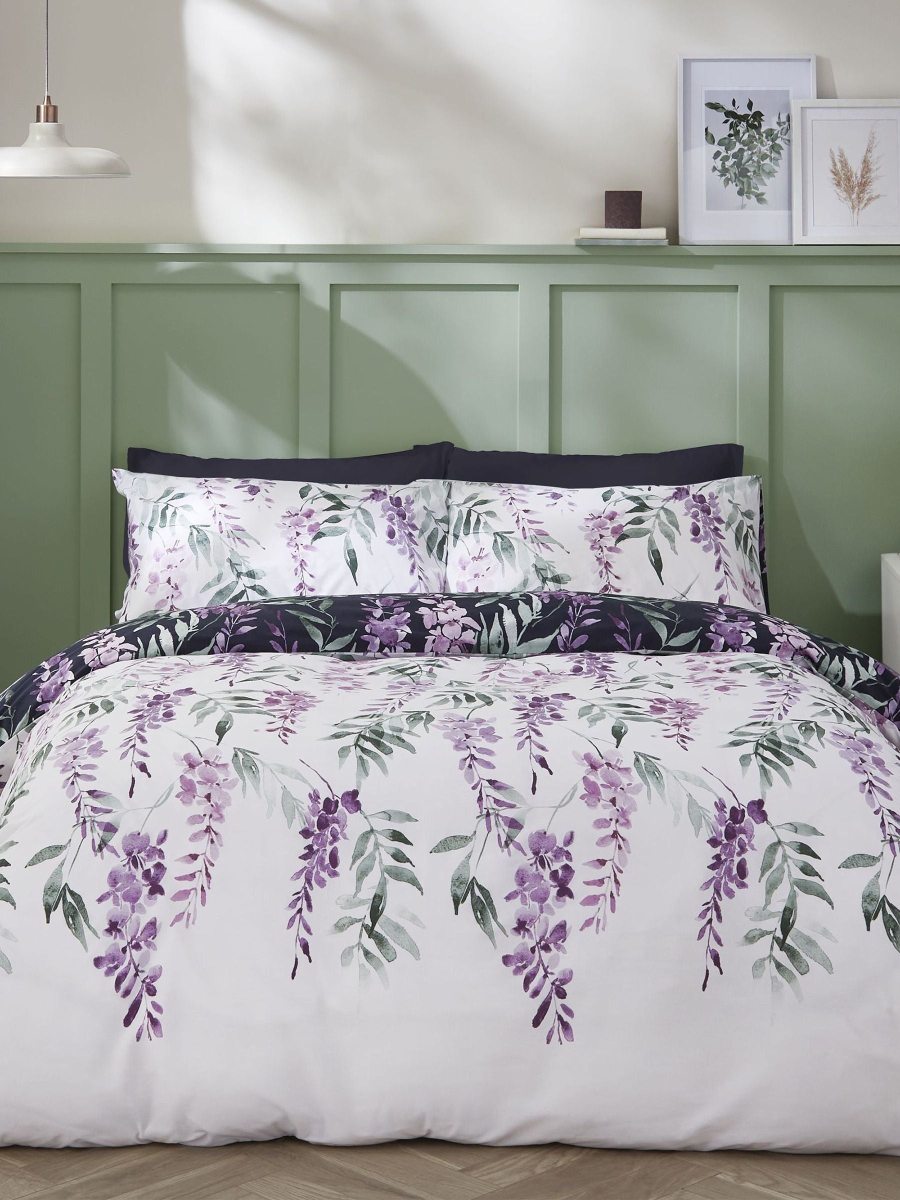 Catherine Lansfield White Wisteria duvet cover and pillowcase set - British product