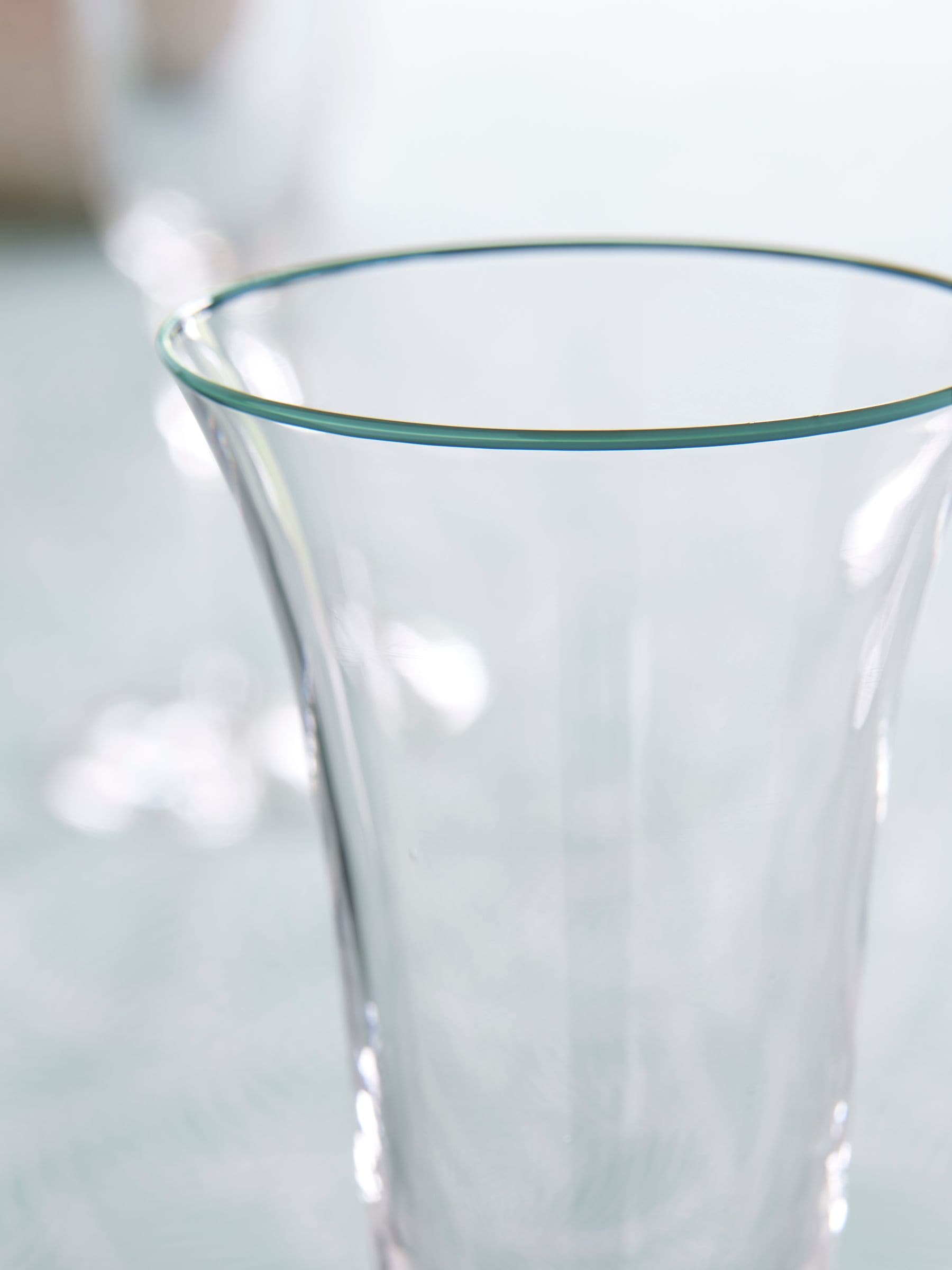 Nina Campbell green rim meadow champagne flute glasses set of 4, imported from the UK