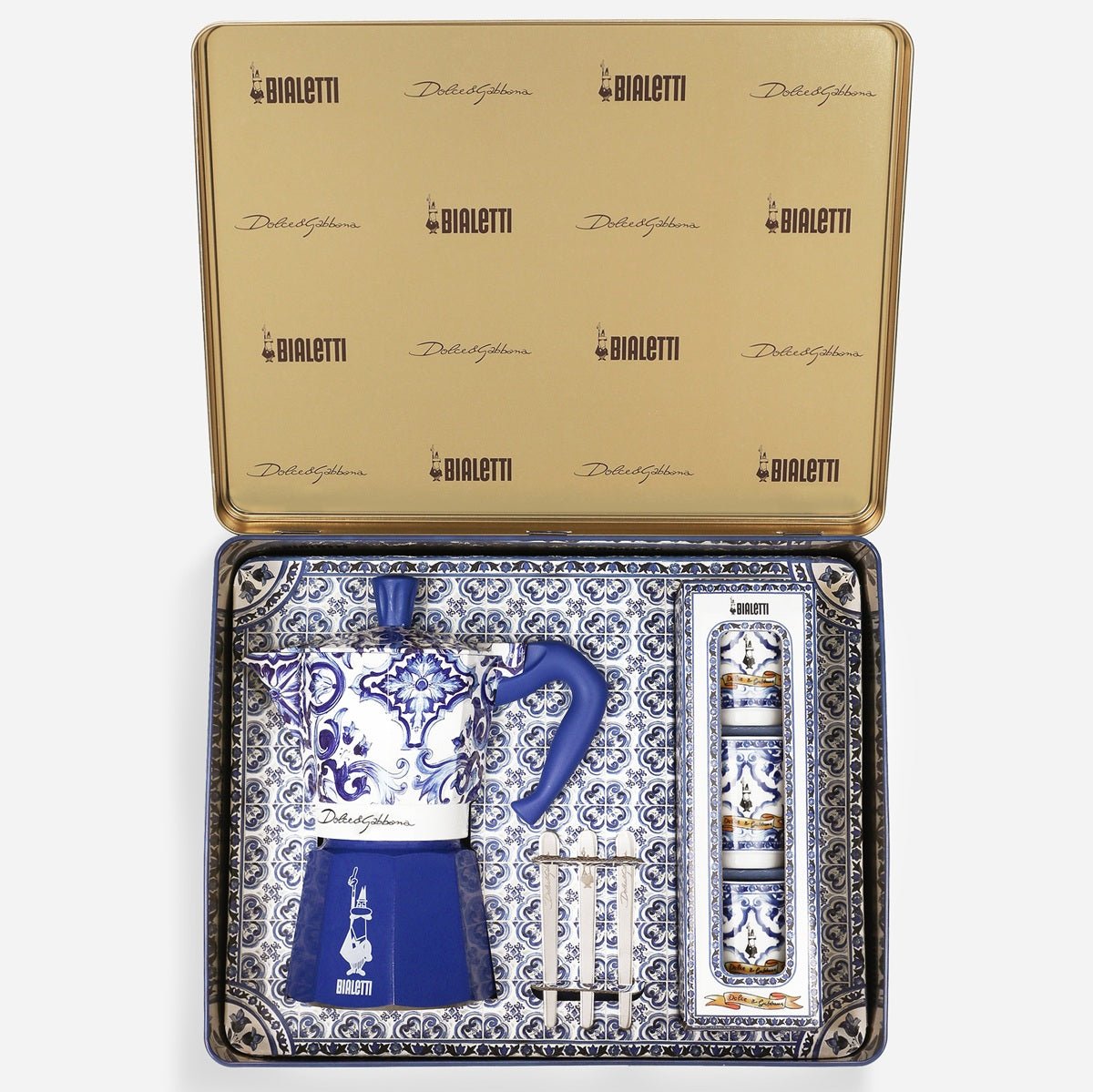 Dolce & Gabbana Blue Mediterranean moka pot 6-cup, imported from the UK