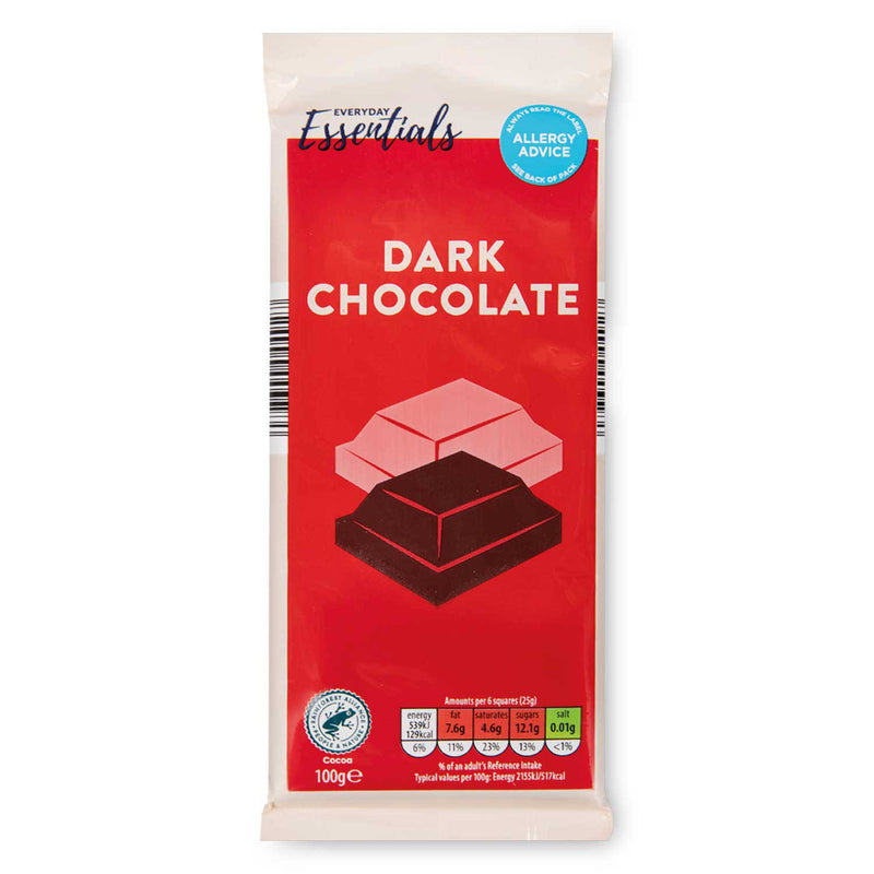 Everyday Essentials dark chocolate bar 100g (British brand)