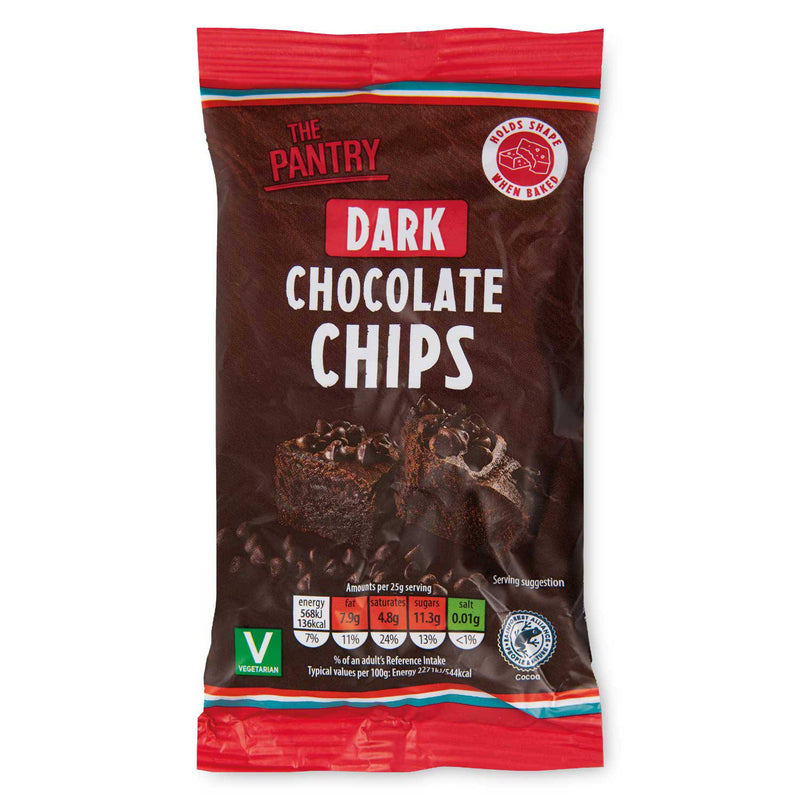 Dark chocolate chips, free from molluscs, UK version