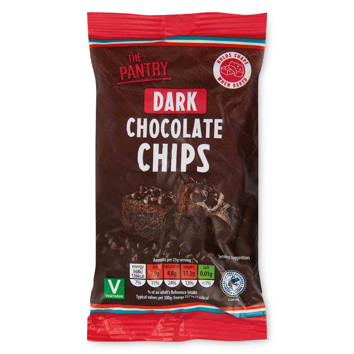 Dark chocolate chips, free from molluscs, UK version