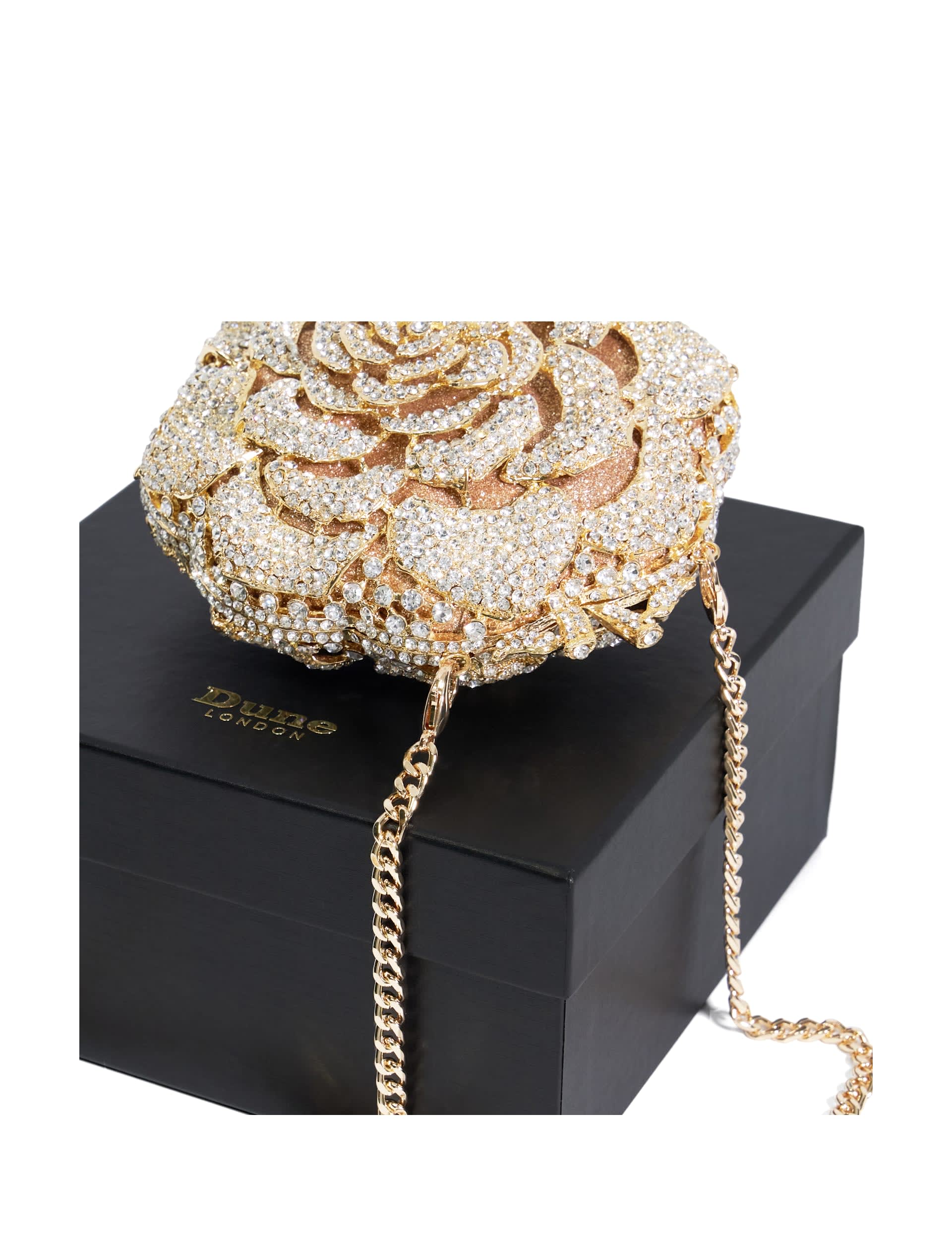 Dune London diamante chain strap clutch bag, imported from the UK