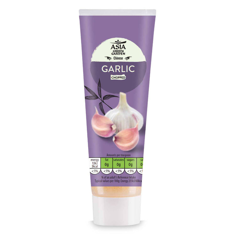 Diced garlic puree in a tube, imported from the UK