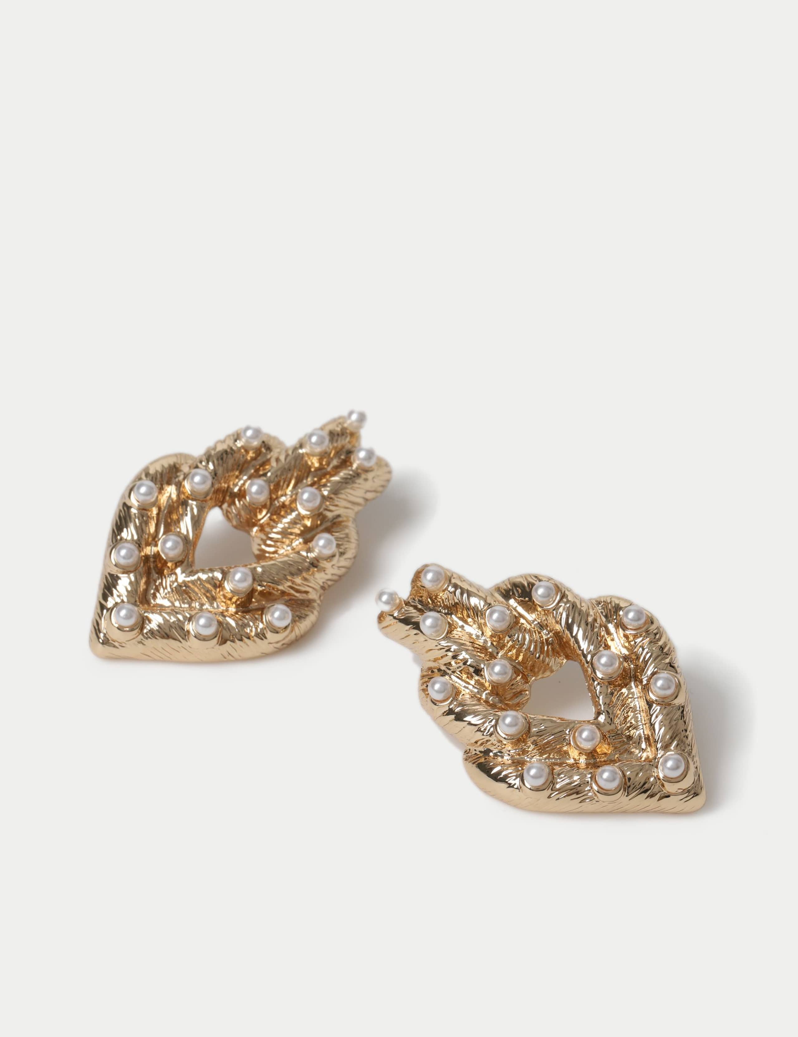 Earrings Double Pearl Heart Layered Drop (British brand)