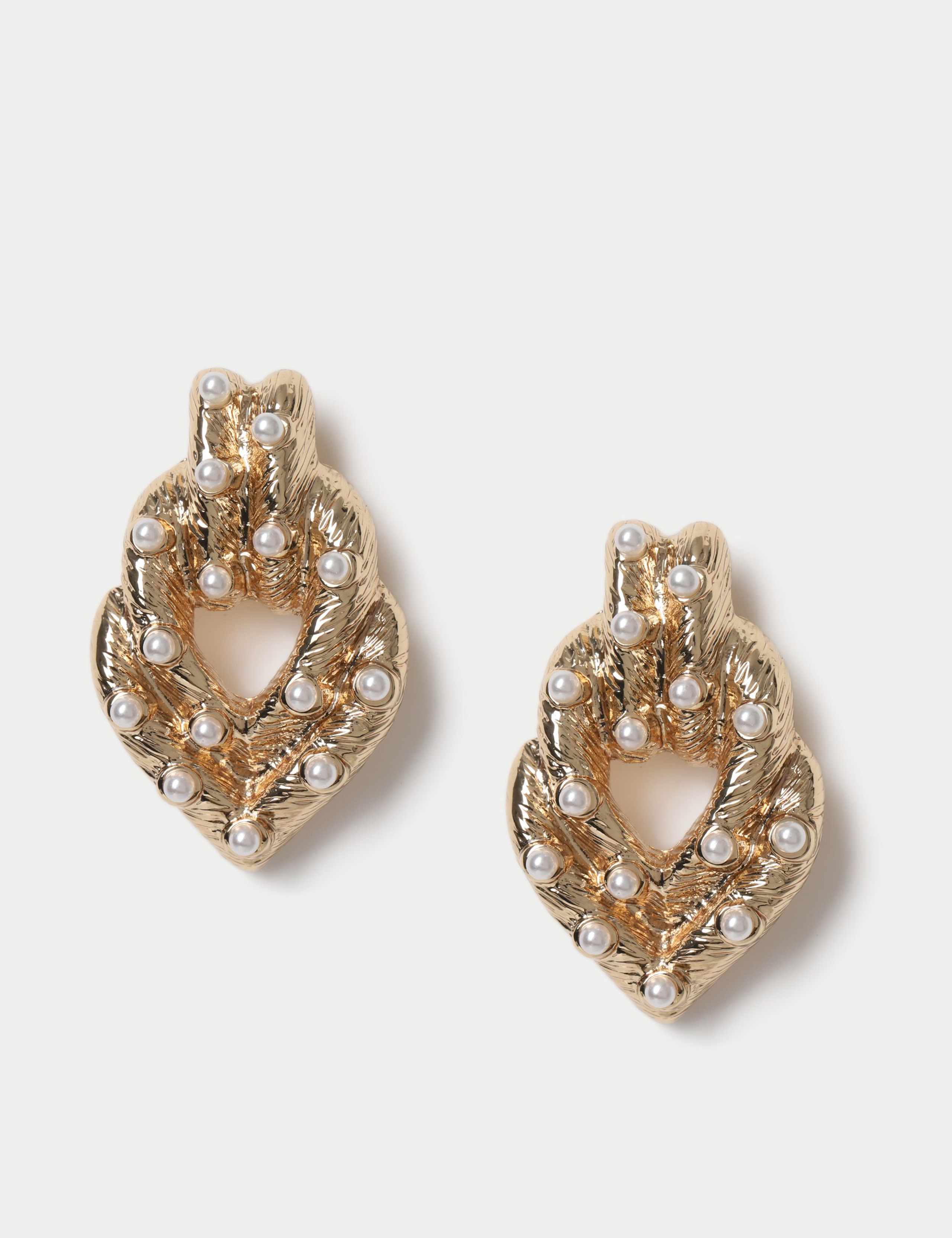 Earrings Double Pearl Heart Layered Drop (British brand)