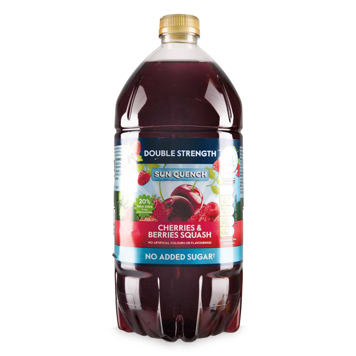 Cherries and berries double strength squash 1.5L, imported from the UK