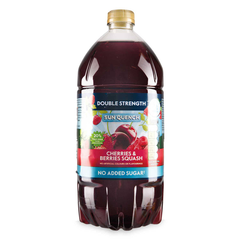 Cherries and berries double strength squash 1.5L, imported from the UK