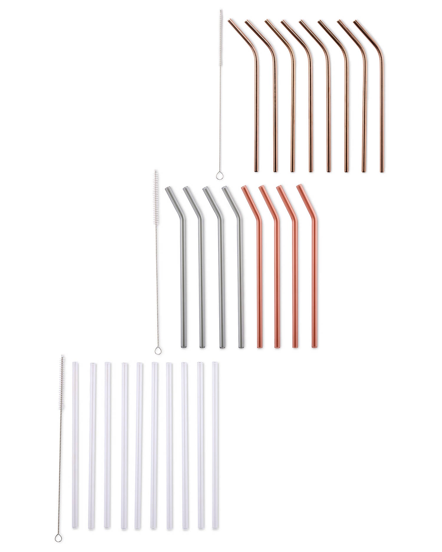 Reusable metal drinking straws curved or straight with cleaning brush, UK version