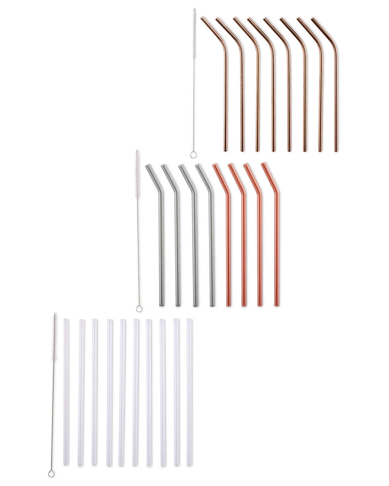 Reusable metal drinking straws curved or straight with cleaning brush, UK version