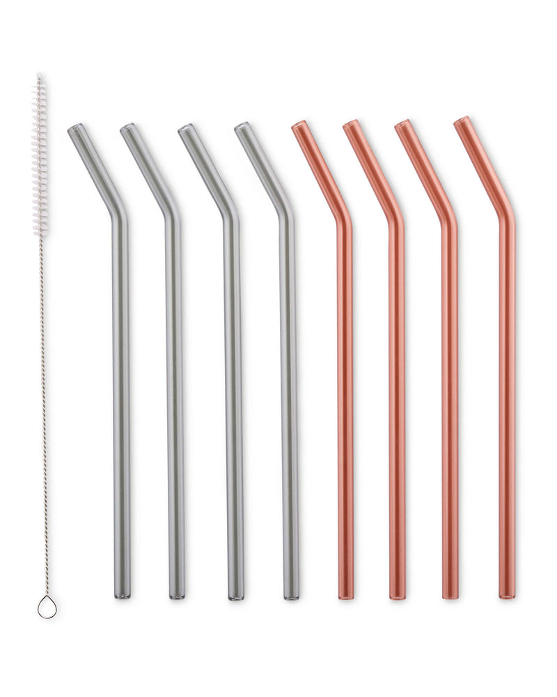 Reusable metal drinking straws curved or straight with cleaning brush, UK version