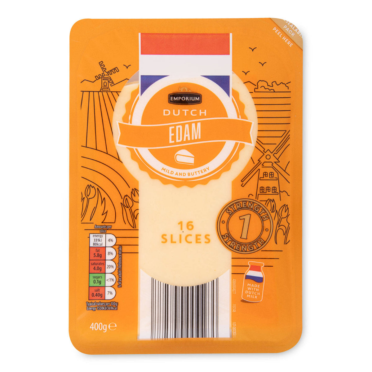 Dutch Edam cheese 16 slices in the pack, UK version