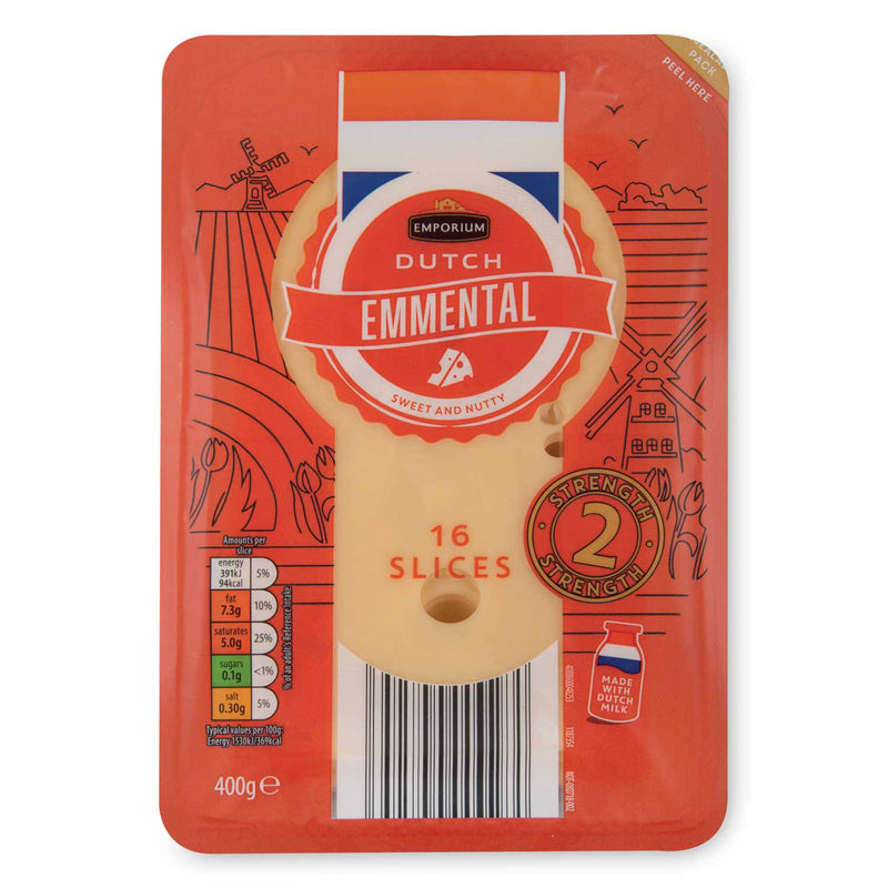 Dutch Emmental cheese slices, 16 pack, imported from the UK