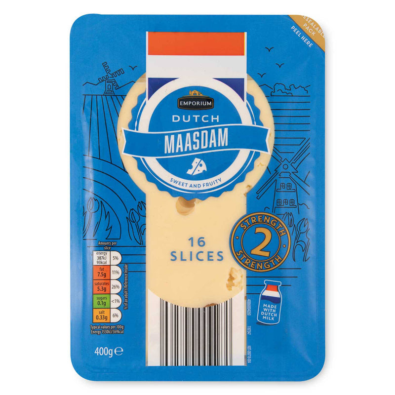 Dutch Maasdam cheese 16 slices, imported from the UK