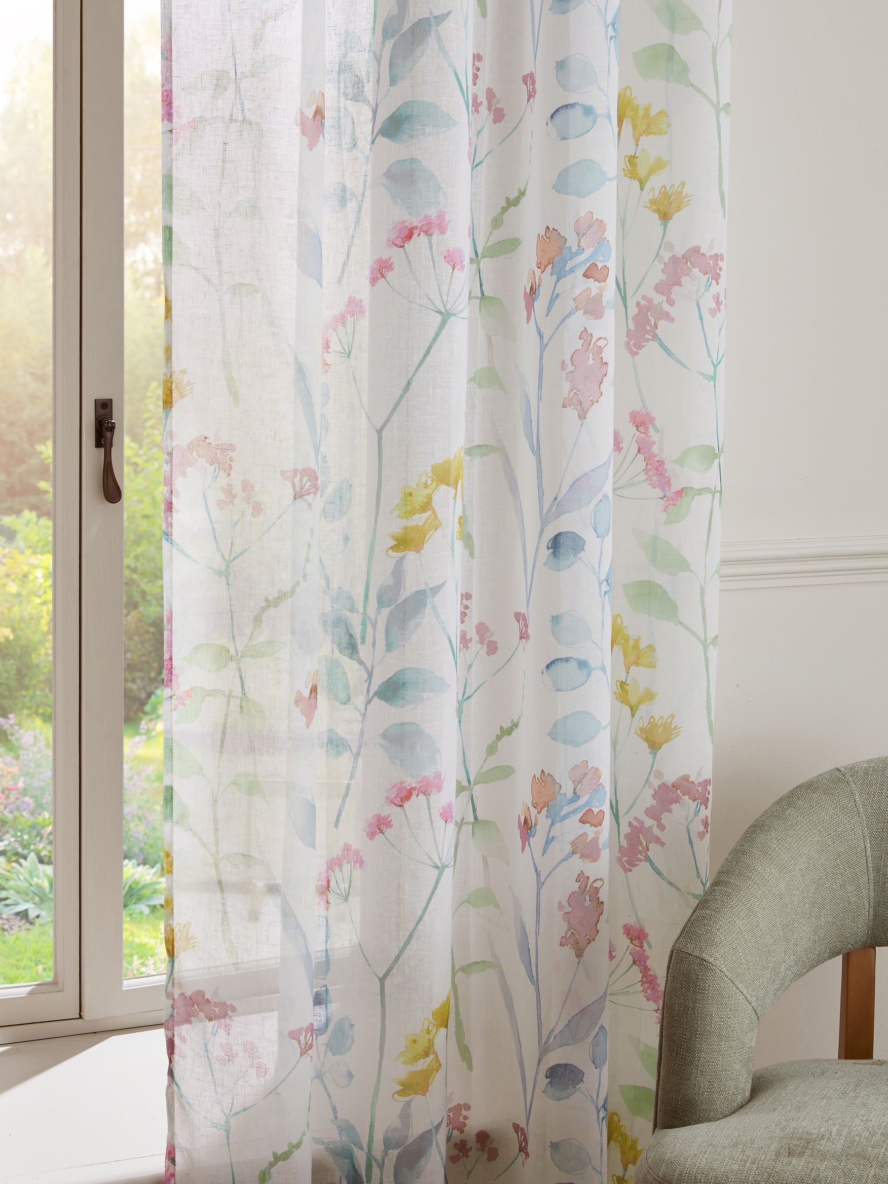 Pastel Multi Isla floral eyelet voile curtain panel - British product
