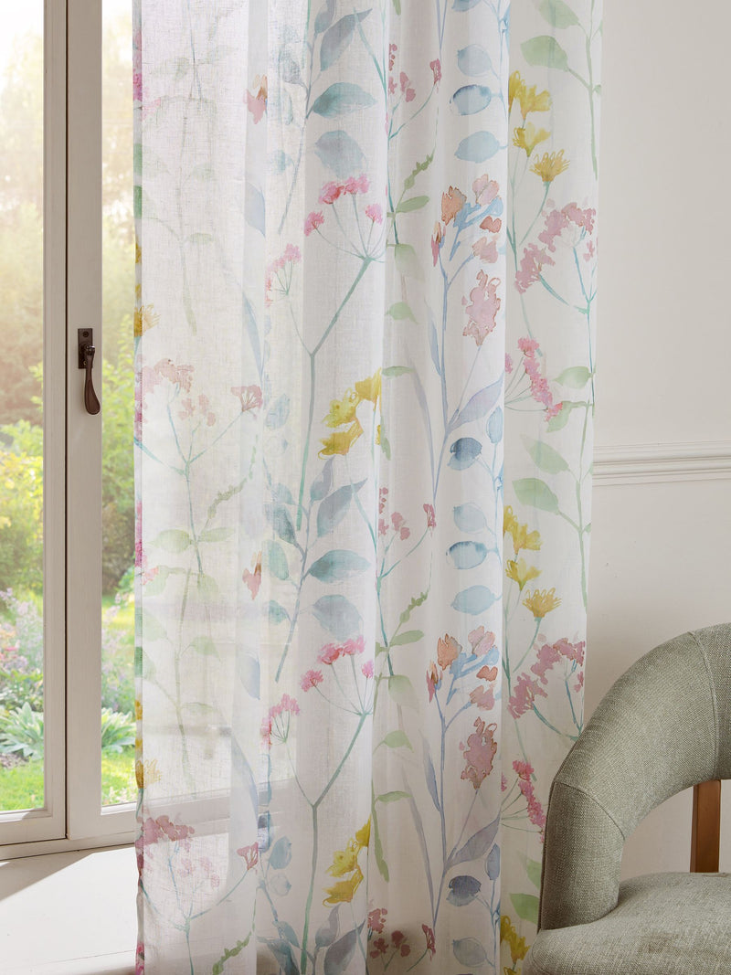 Pastel Multi Isla floral eyelet voile curtain panel - British product