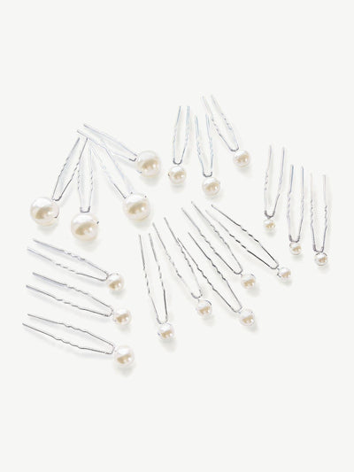 Ivory & Co Set de pinces à cheveux en perles argentées