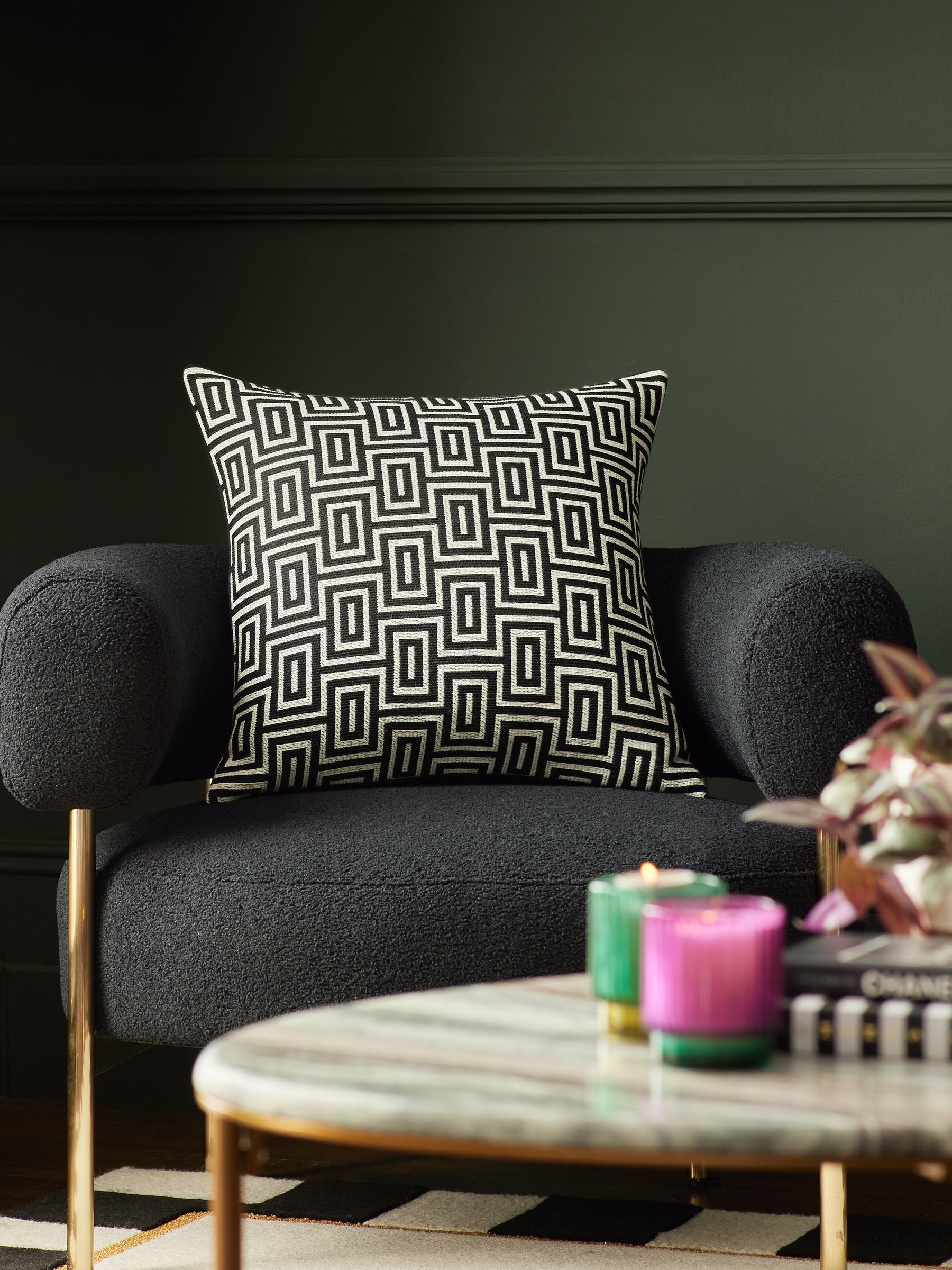 Monochrome geometric jacquard cushion 50x50cm (British brand)