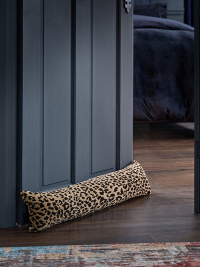 Schwarzer und Animal Leopard Samt Zugluftstopper
