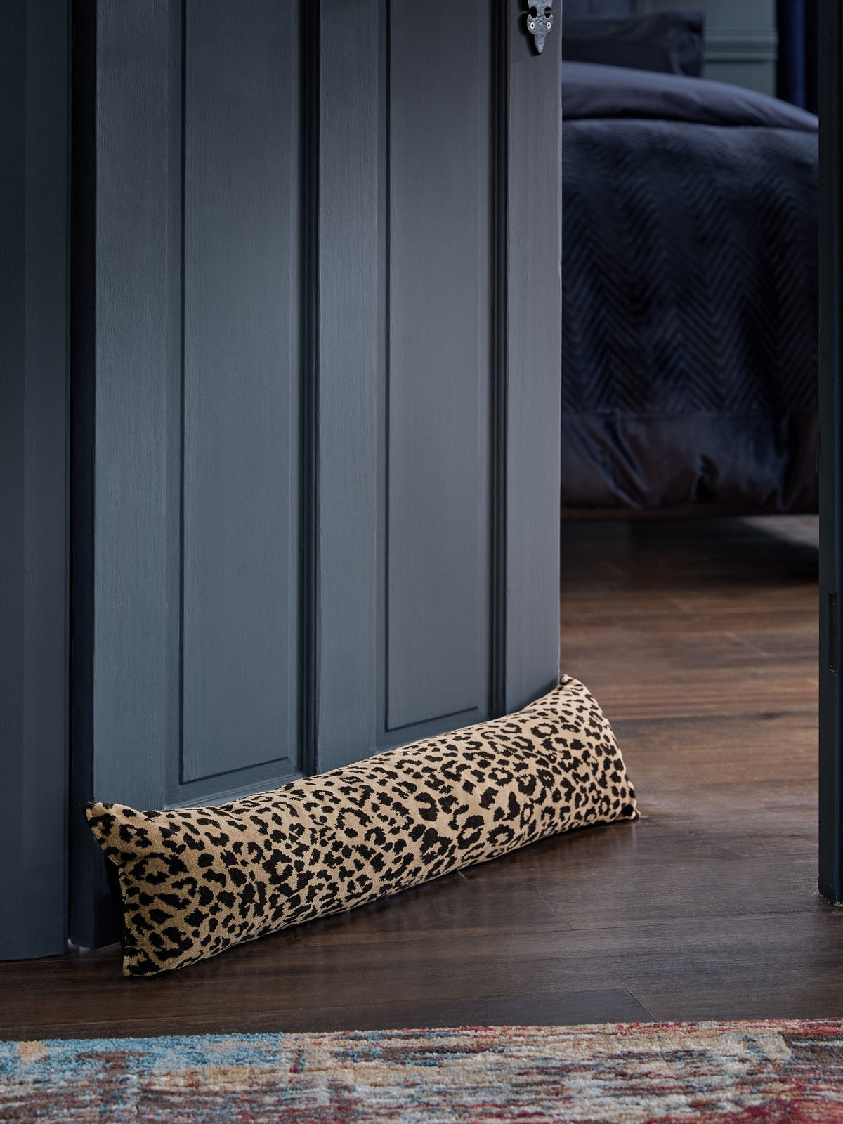 Black and Animal Leopard Velvet Draught Excluder