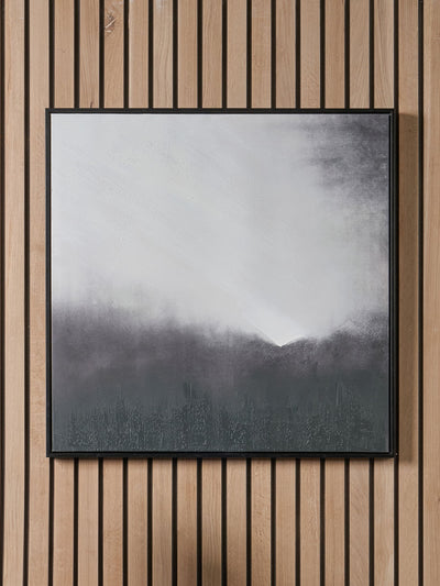 Toile abstraite carrée monochrome Pacific avec cadre noir 80 cm x 80 cm