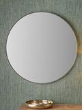 Grand miroir mural rond à cadre fin argenté brossé, importé du Royaume-Uni