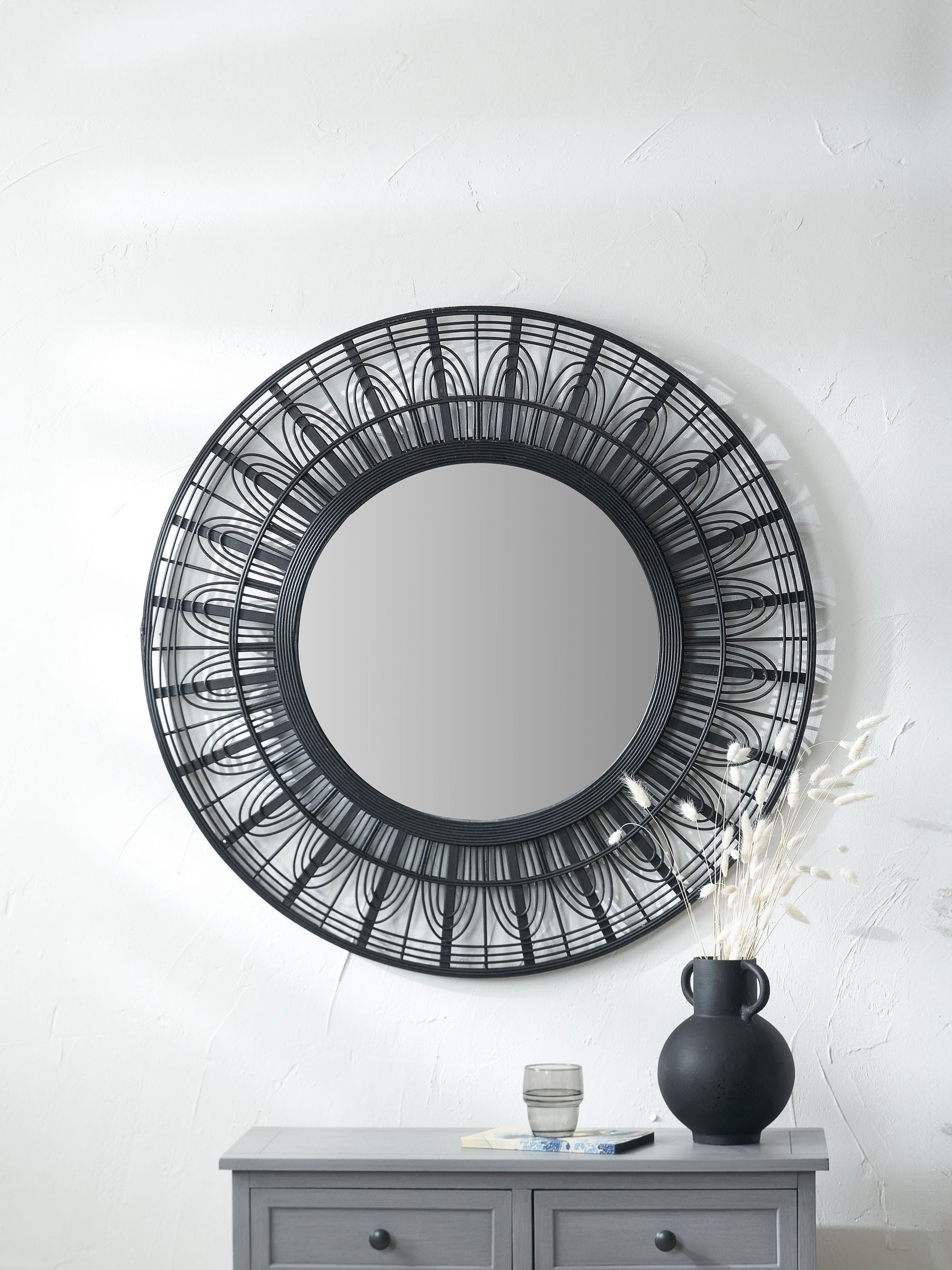 Pacific Natural Wooden Frame 90cm Round Wall Mirror