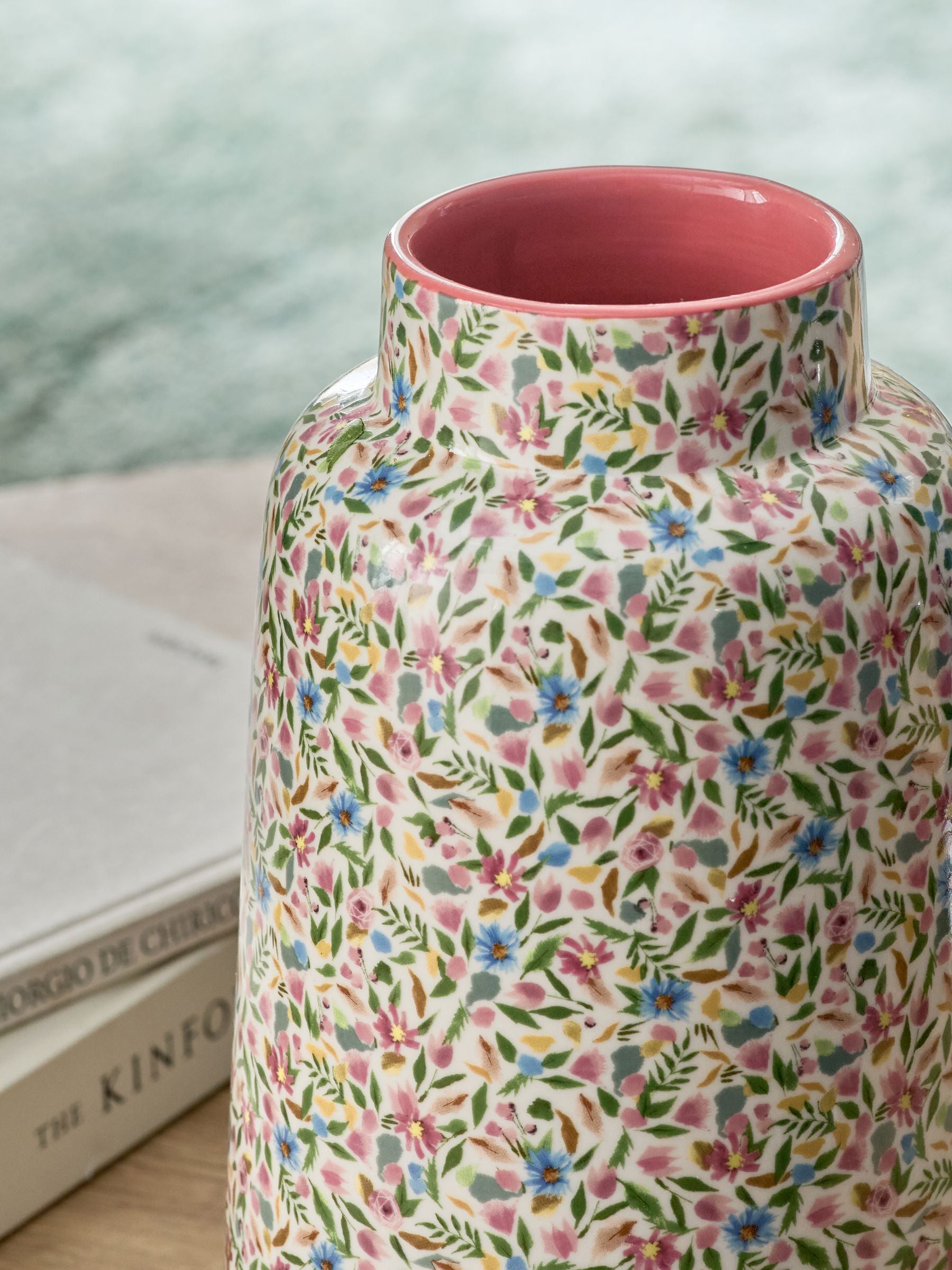 Pink large ditsy floral vase, imported from the UK