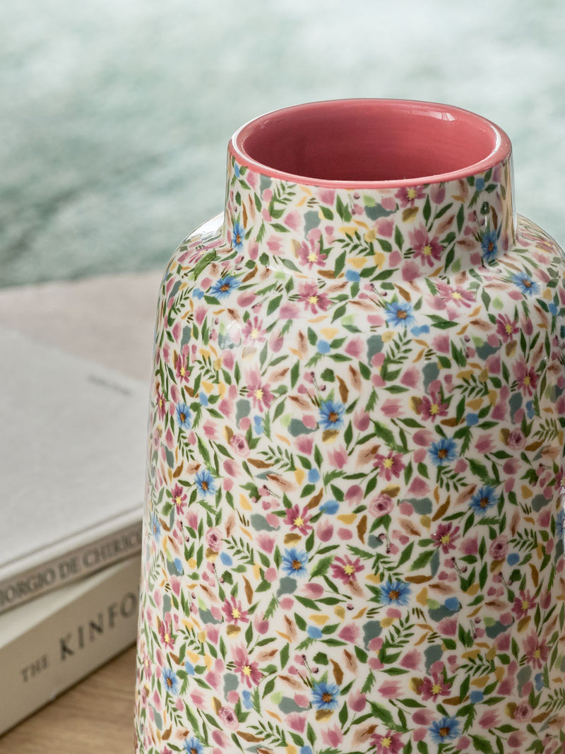 Pink large ditsy floral vase, imported from the UK