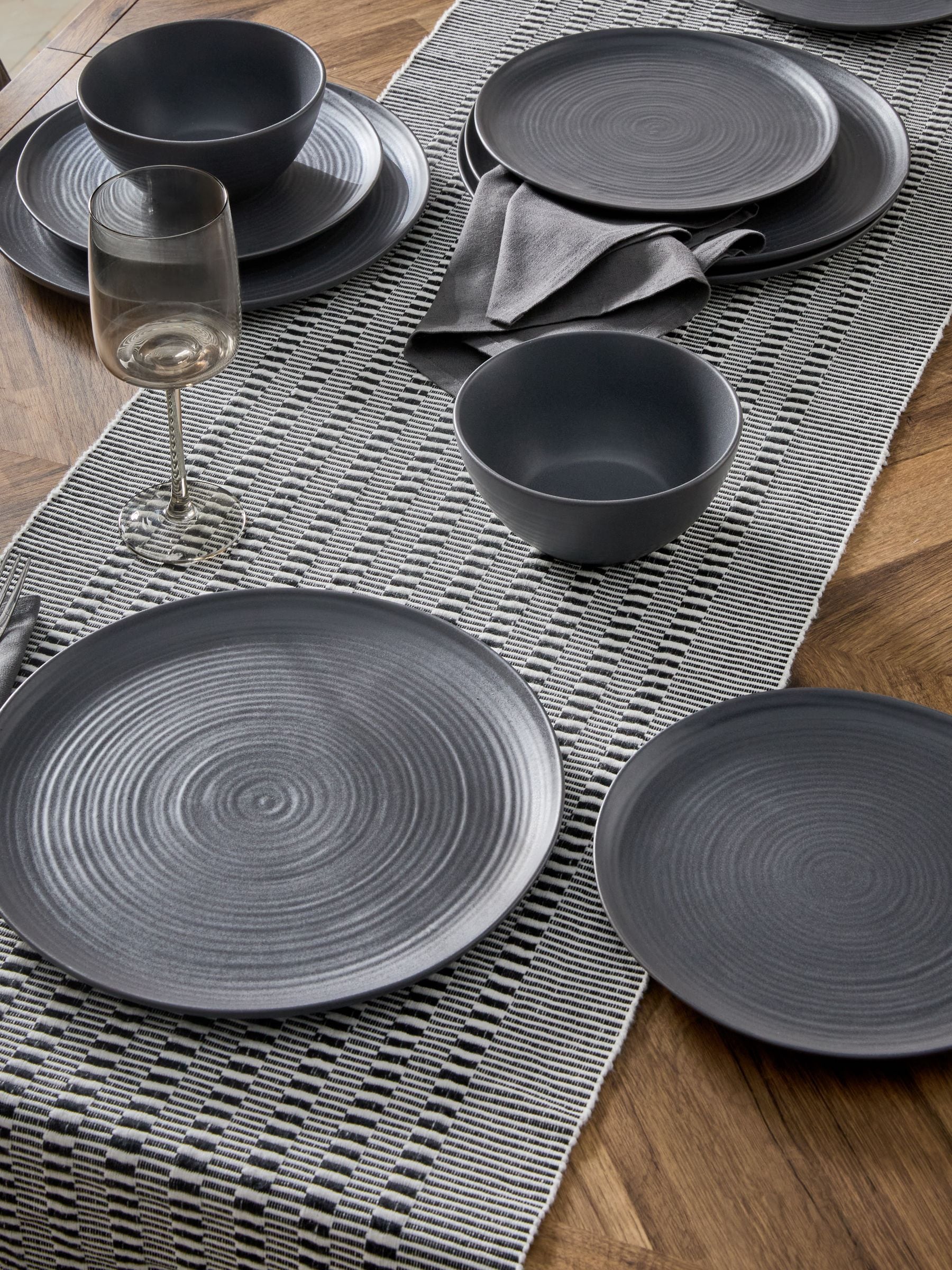 12 Piece Charcoal Grey Kya Dinnerware Dinner Set