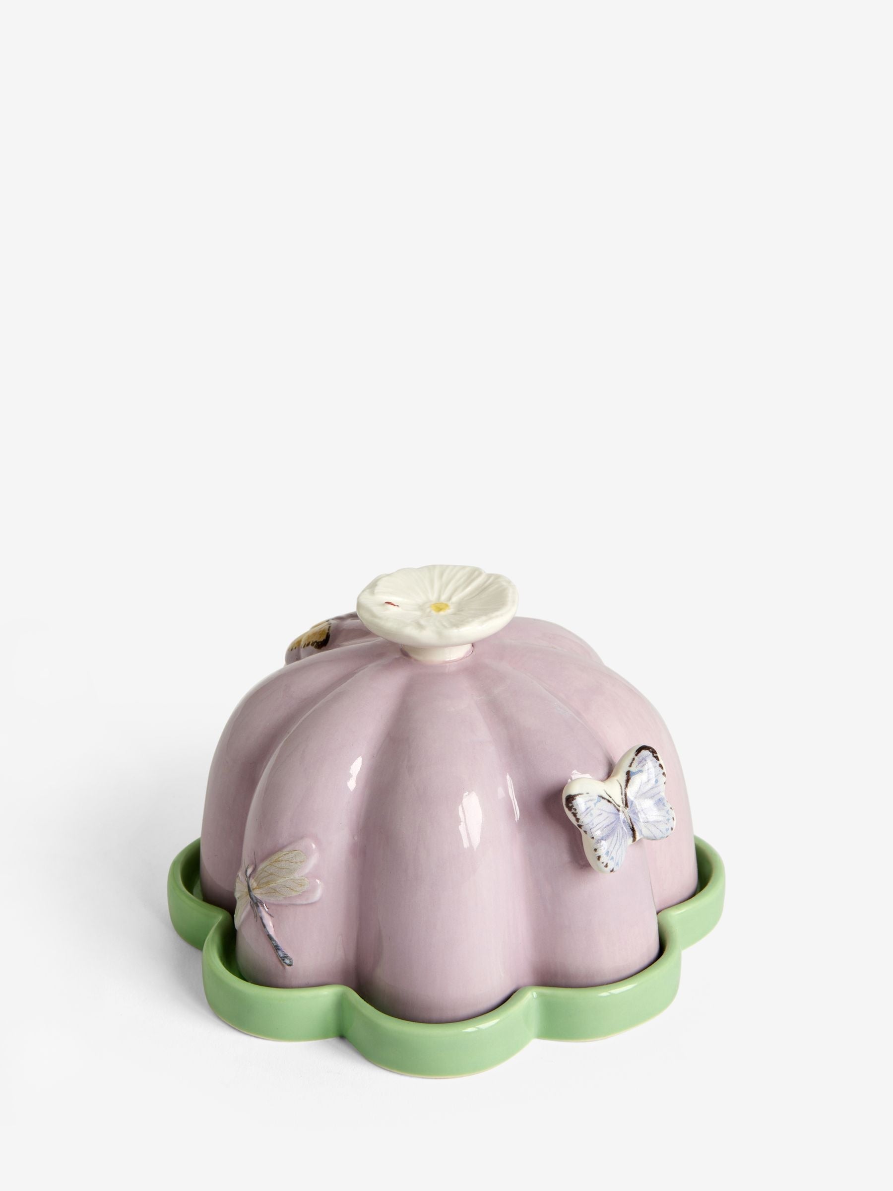 Purple floral wildlife butter dish stoneware imported from the UK