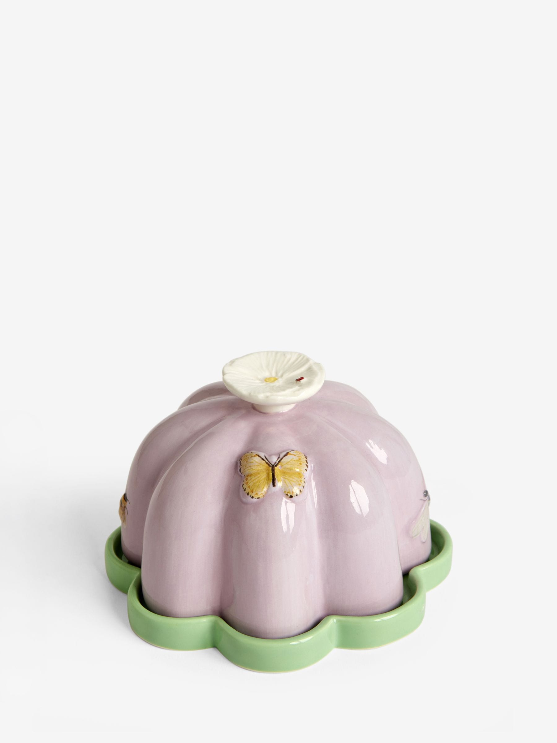 Purple floral wildlife butter dish stoneware imported from the UK