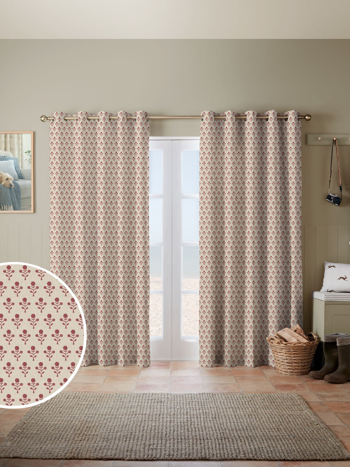 Emily Bond Swiss Red Hawthorn made to measure curtains (British brand)