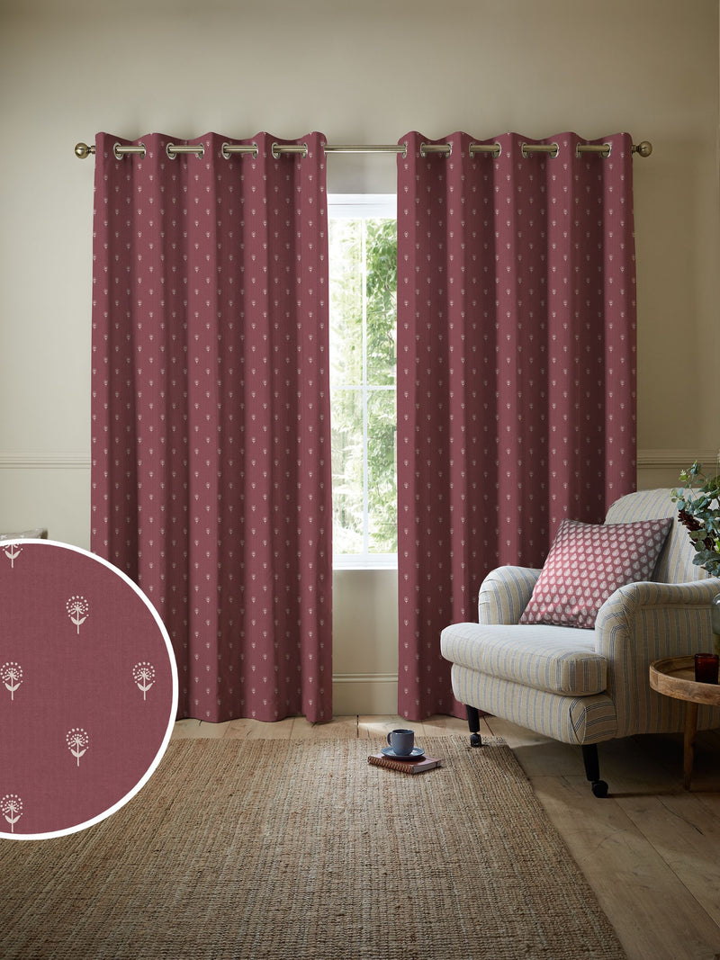 Emily Bond Wild Thyme burgundy red curtains, imported from the UK