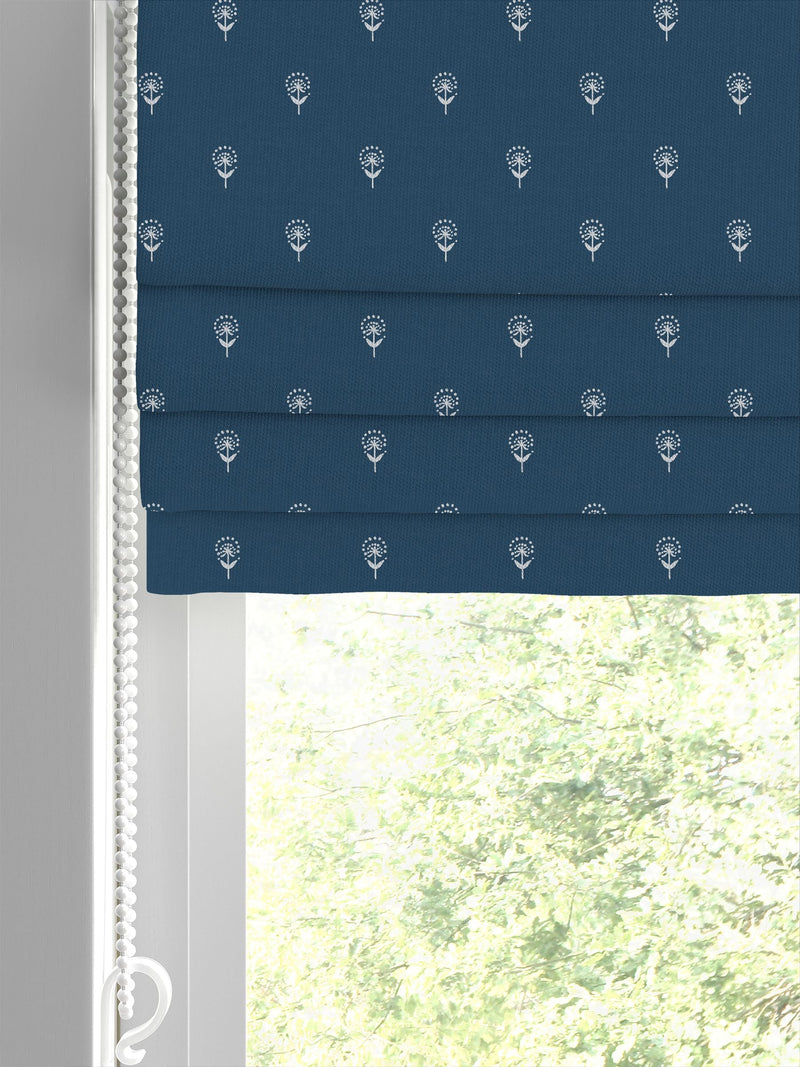 Emily Bond roman blind indigo blue wild thyme, imported from the UK