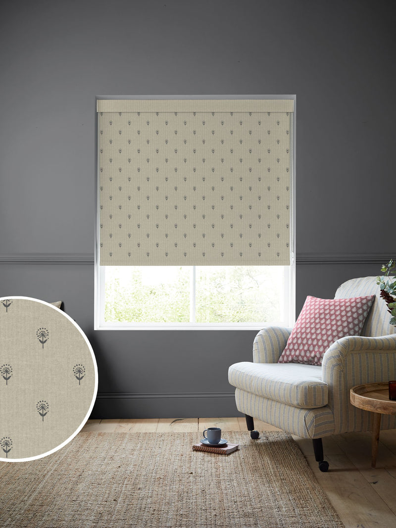 Emily Bond Charcoal Grey Wild Thyme roller blind - British product