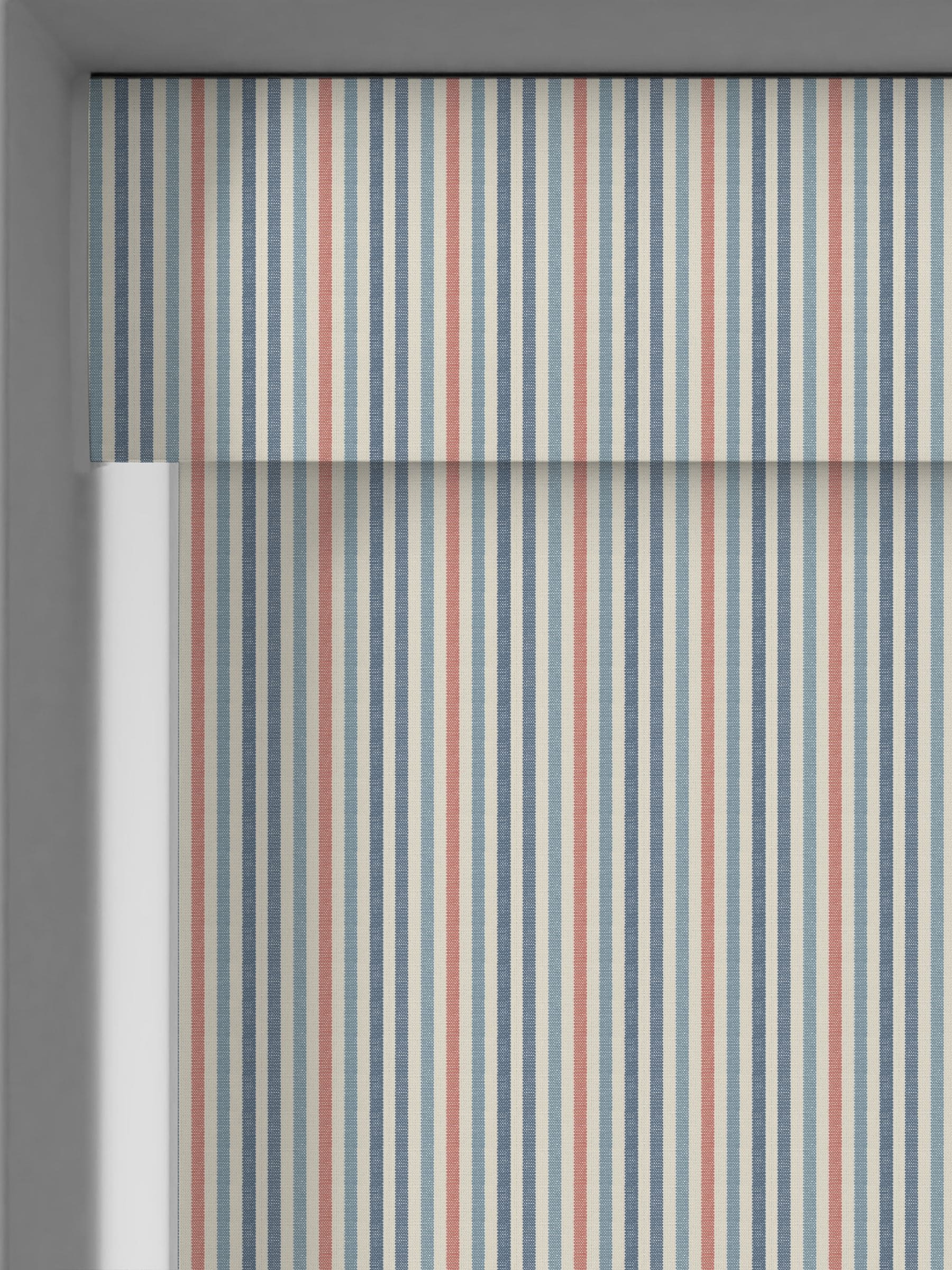 Emily Bond blue Cornish Stripe roller blind (British brand)