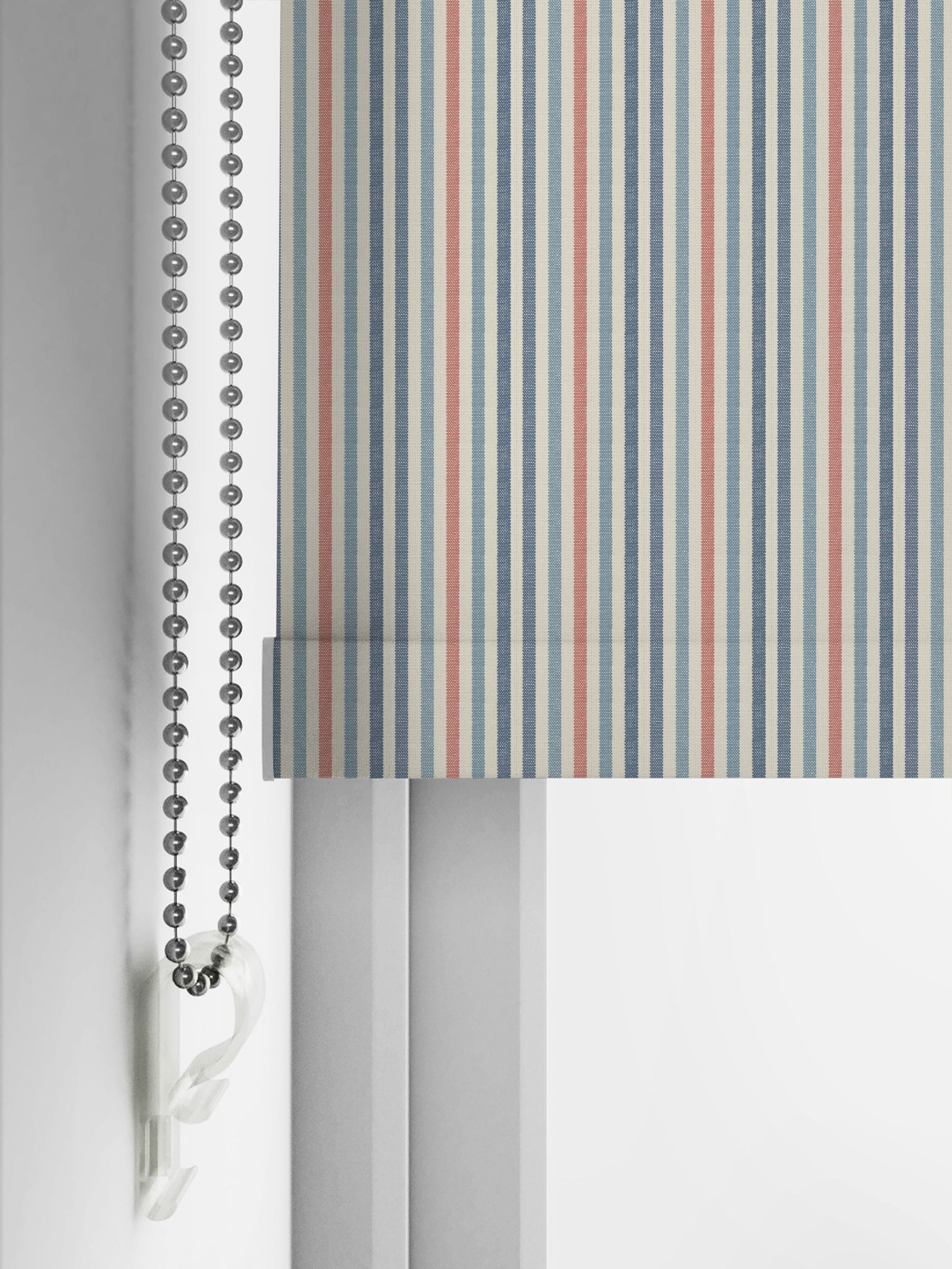 Emily Bond blue Cornish Stripe roller blind (British brand)