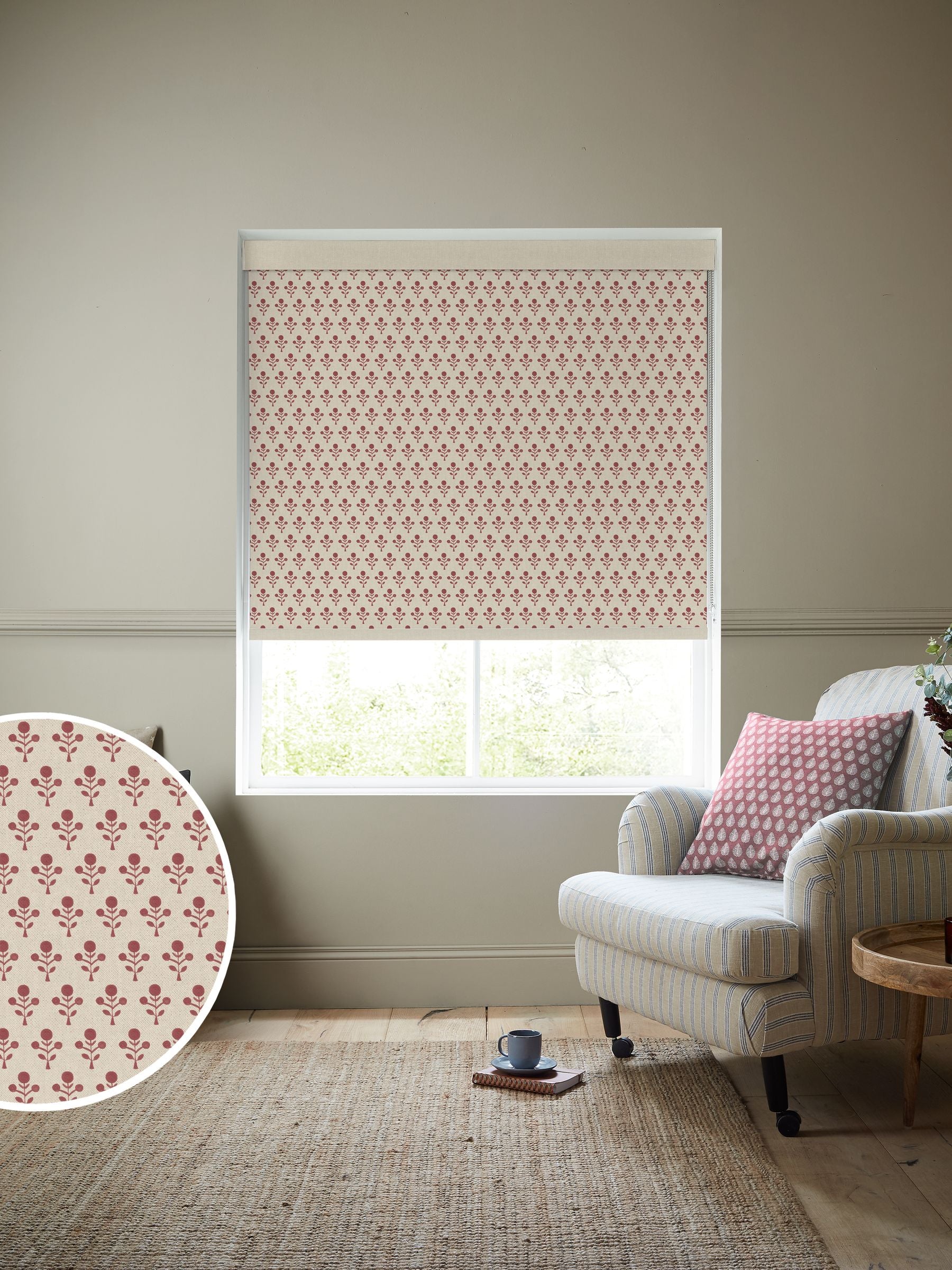 Emily Bond Swiss Red Hawthorn made to measure roller blind (British brand)
