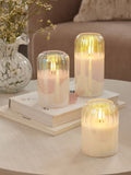 Iridescent Glass Ribbed LED Set of 3 Unscented Pillar Candle