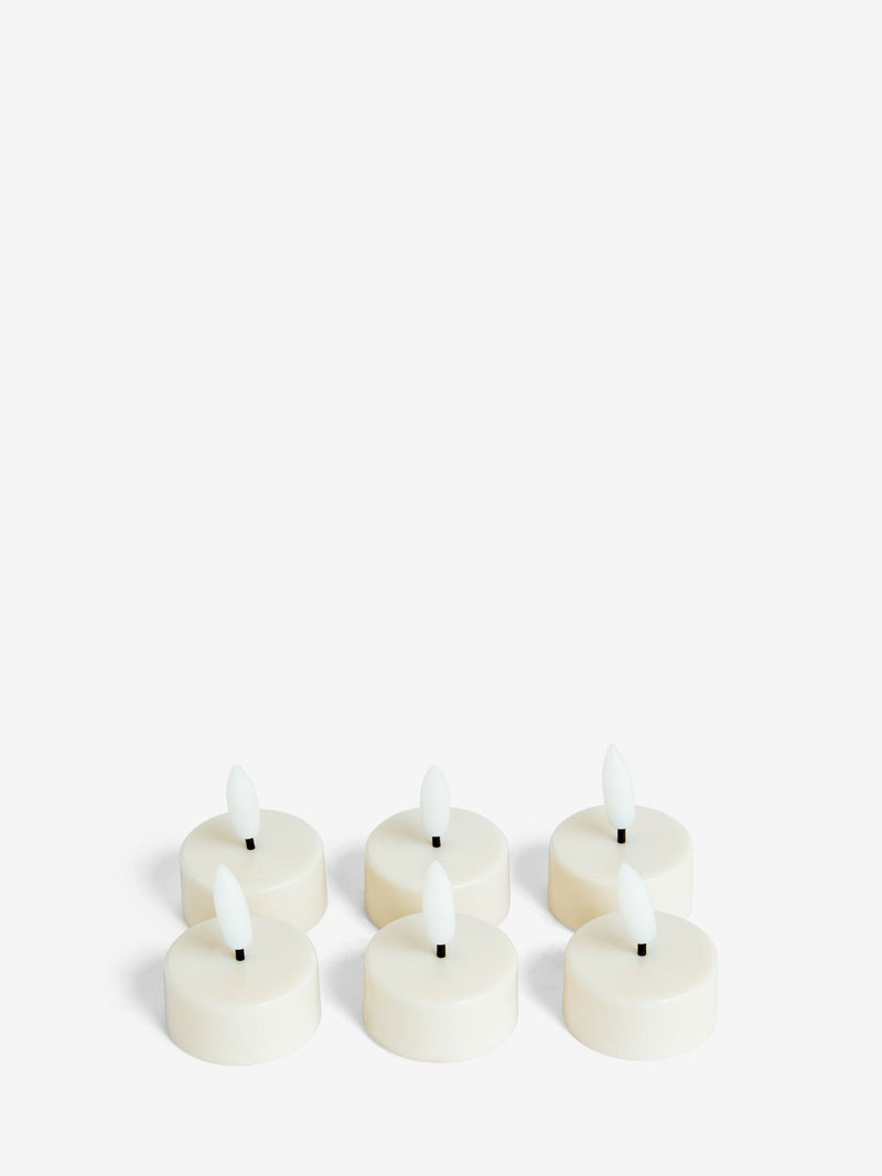 Set of 6 white LED unscented tea lights (British brand)