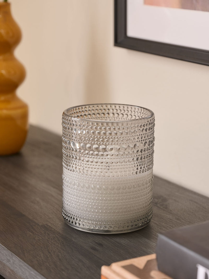 Smoke grey glass LED pillar candle 12.5cm height (British brand)