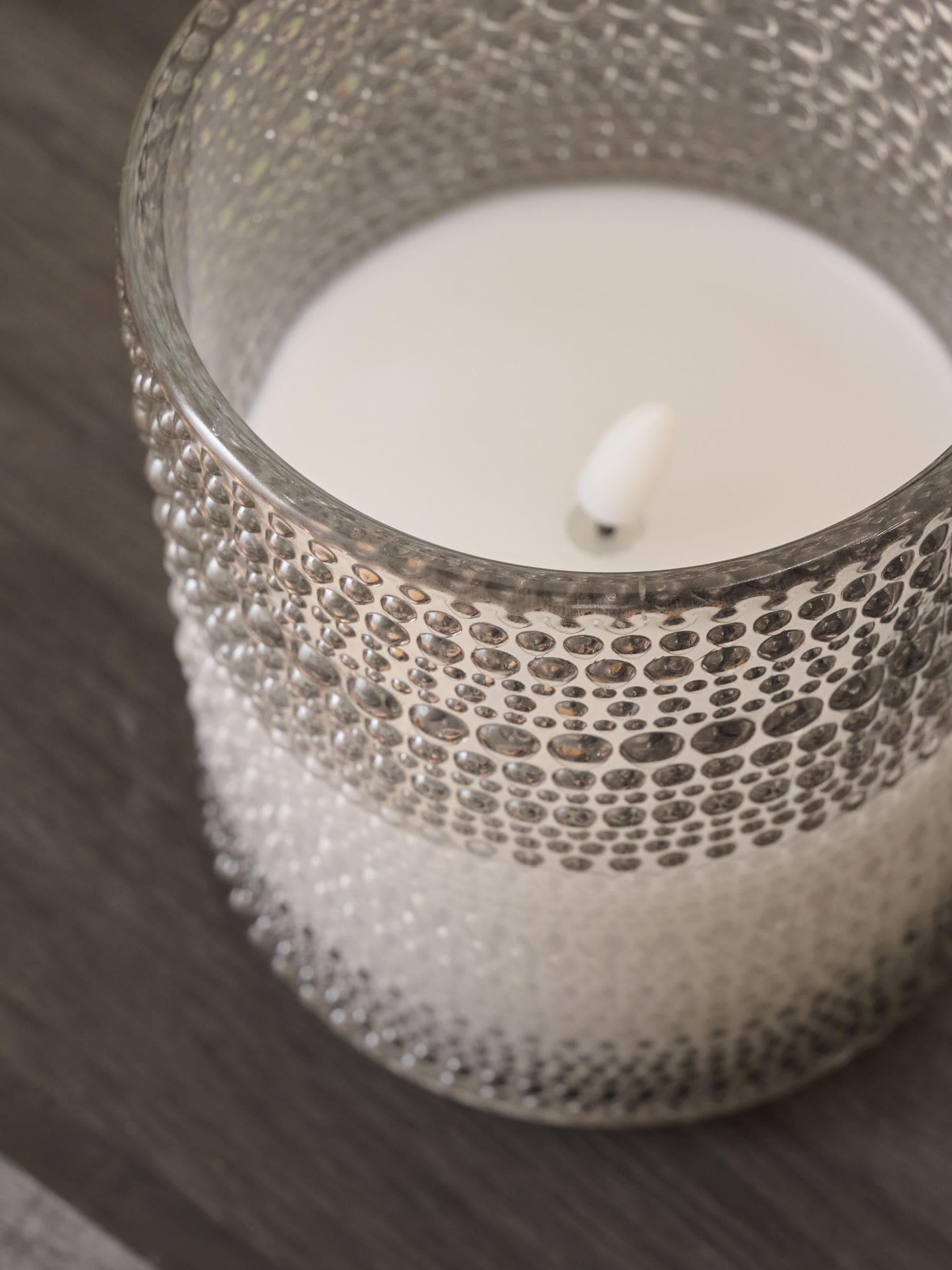 Smoke grey glass LED pillar candle 12.5cm height (British brand)
