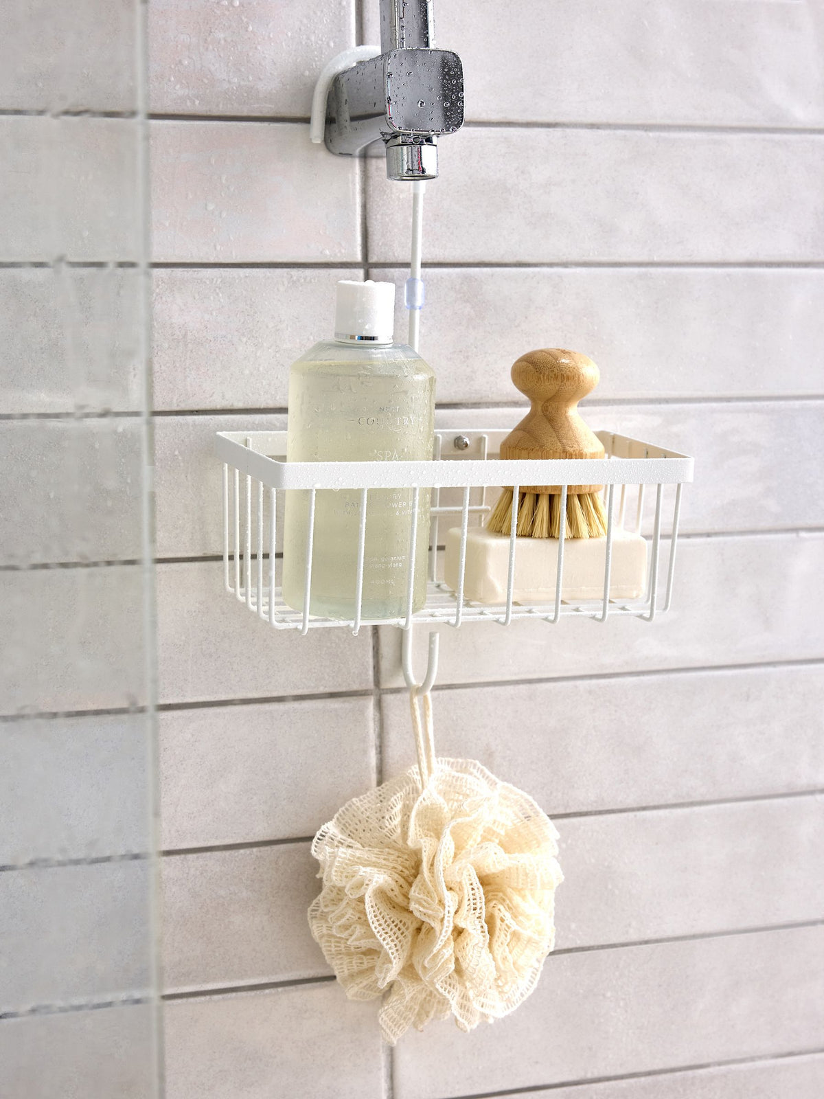 White hanging shower caddy (British brand)