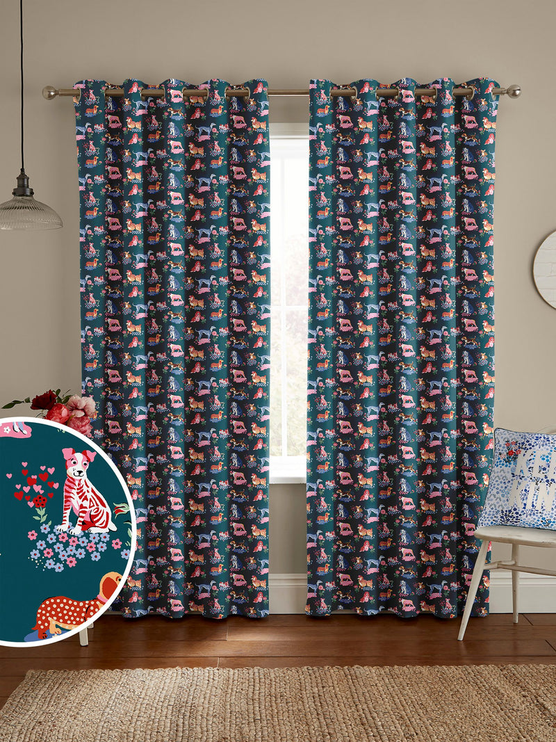 Cath Kidston teal green puppy fields made to measure curtains, UK version