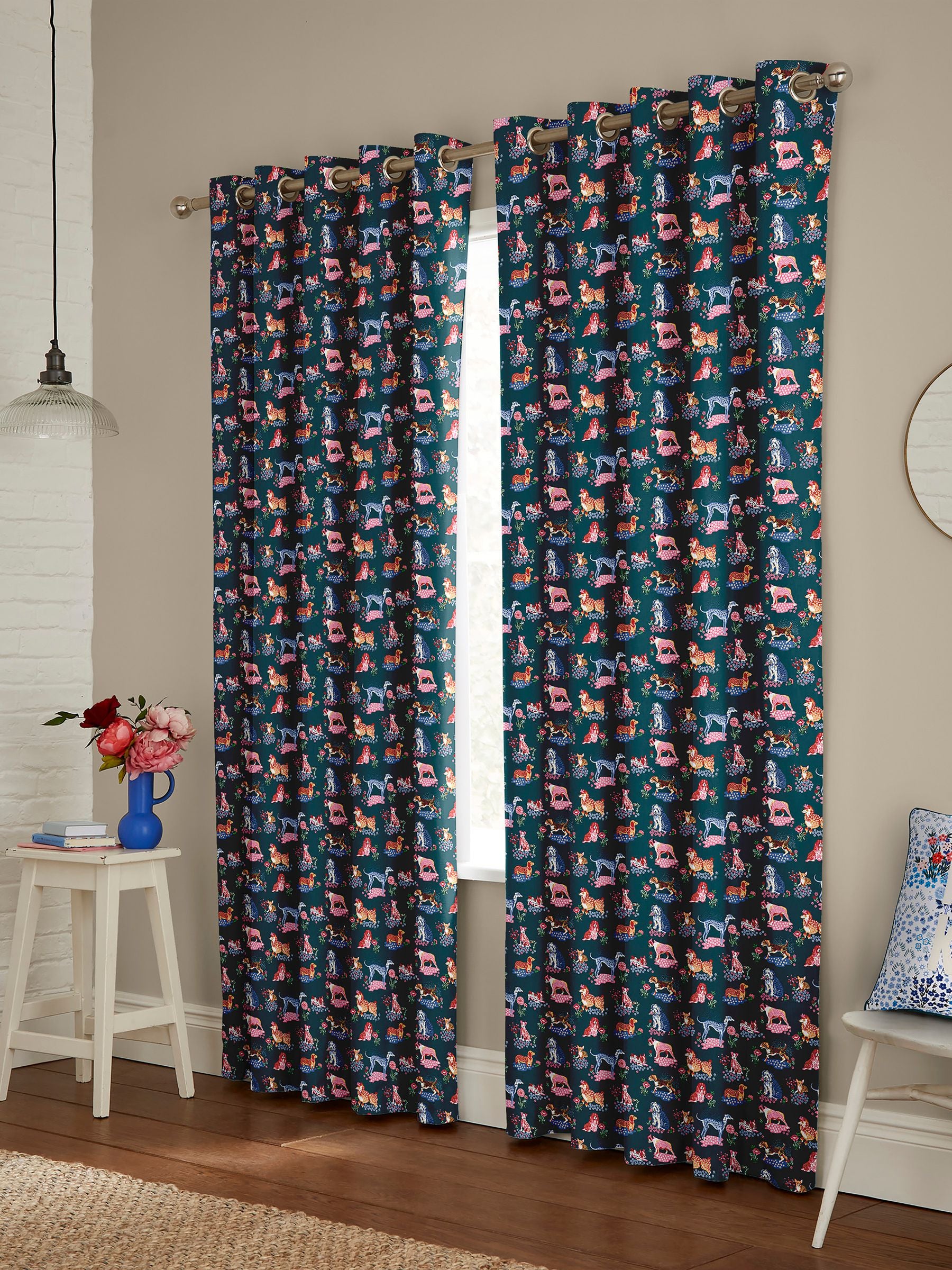 Cath Kidston teal green puppy fields made to measure curtains, UK version