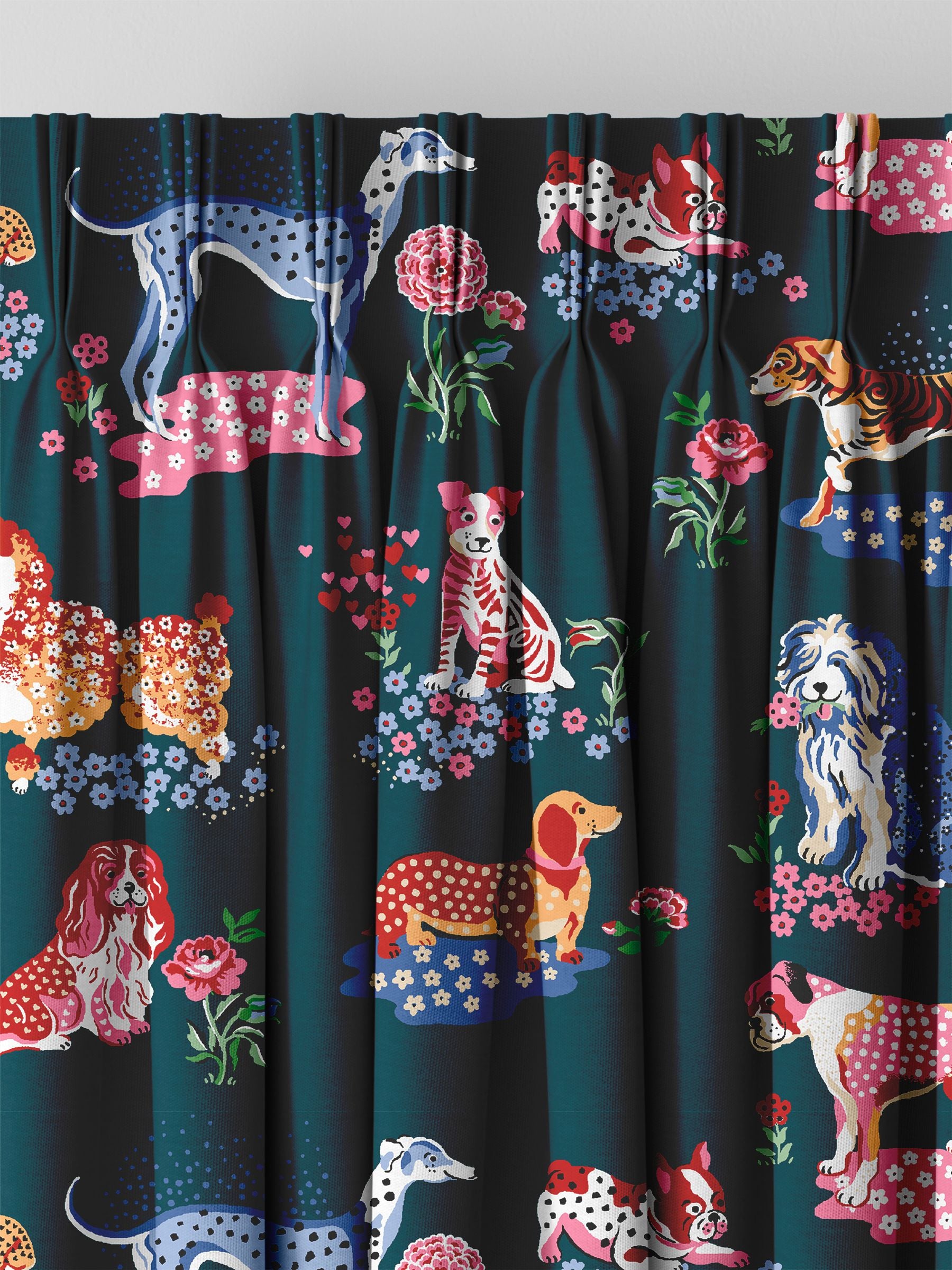 Cath Kidston teal green puppy fields made to measure curtains, UK version