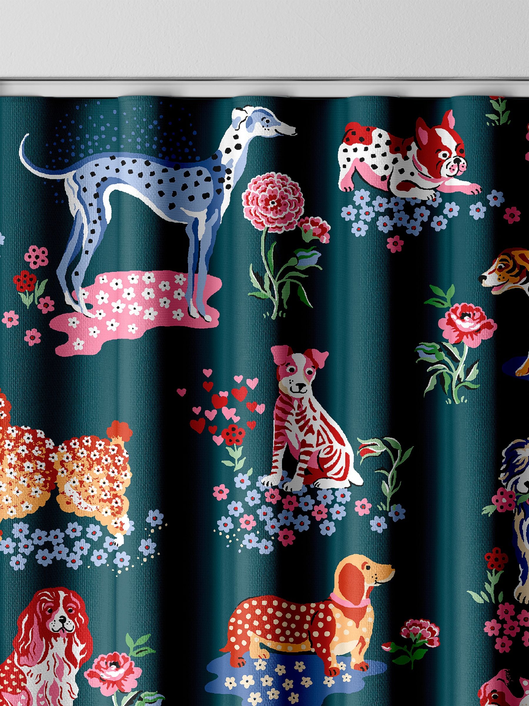 Cath Kidston teal green puppy fields made to measure curtains, UK version