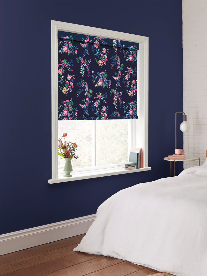 Cath Kidston navy blue Ribbon Roses roller blind (British brand)